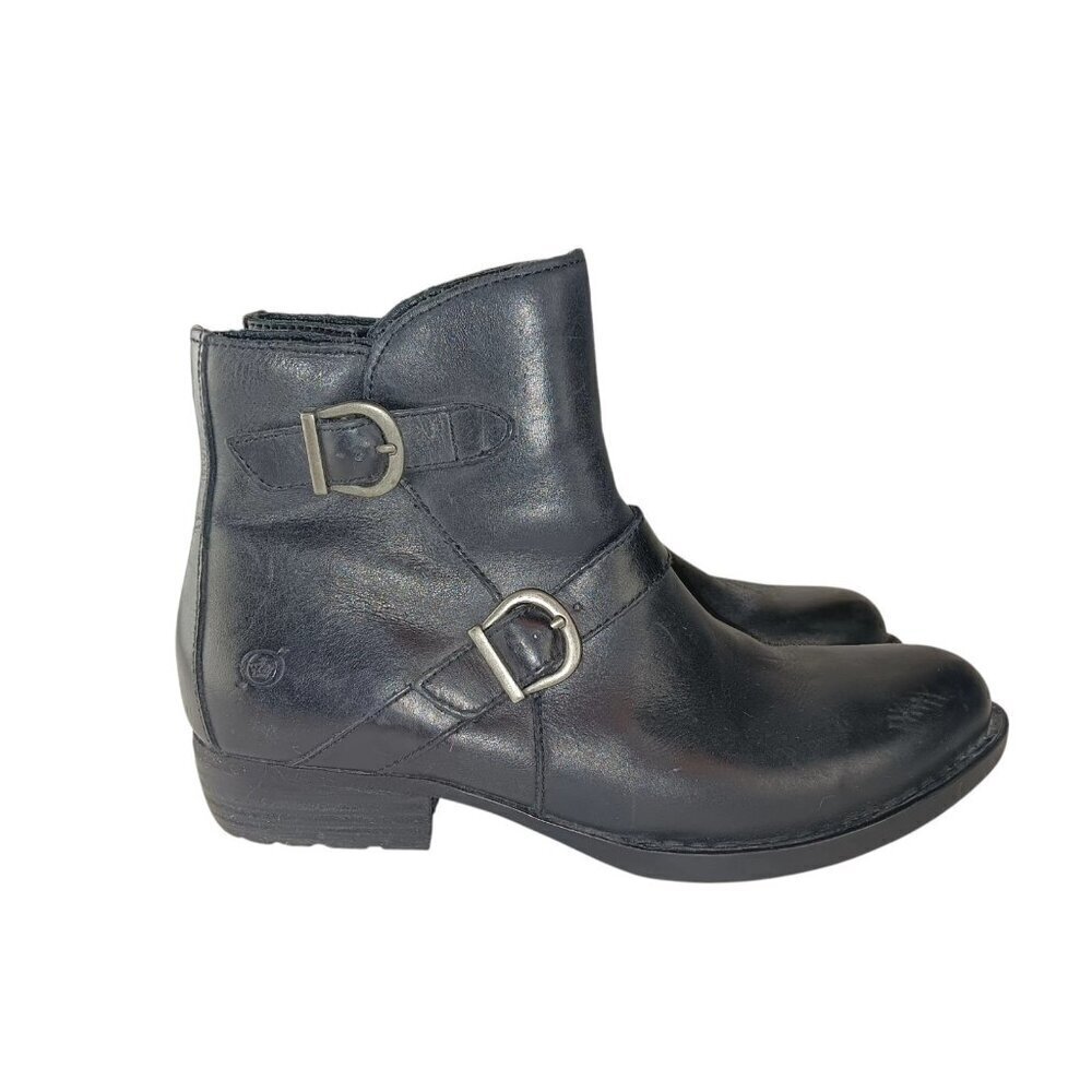 Born Womens‎  Boot Size 8 Short Western Bootie Black Leather Strap Buckles
